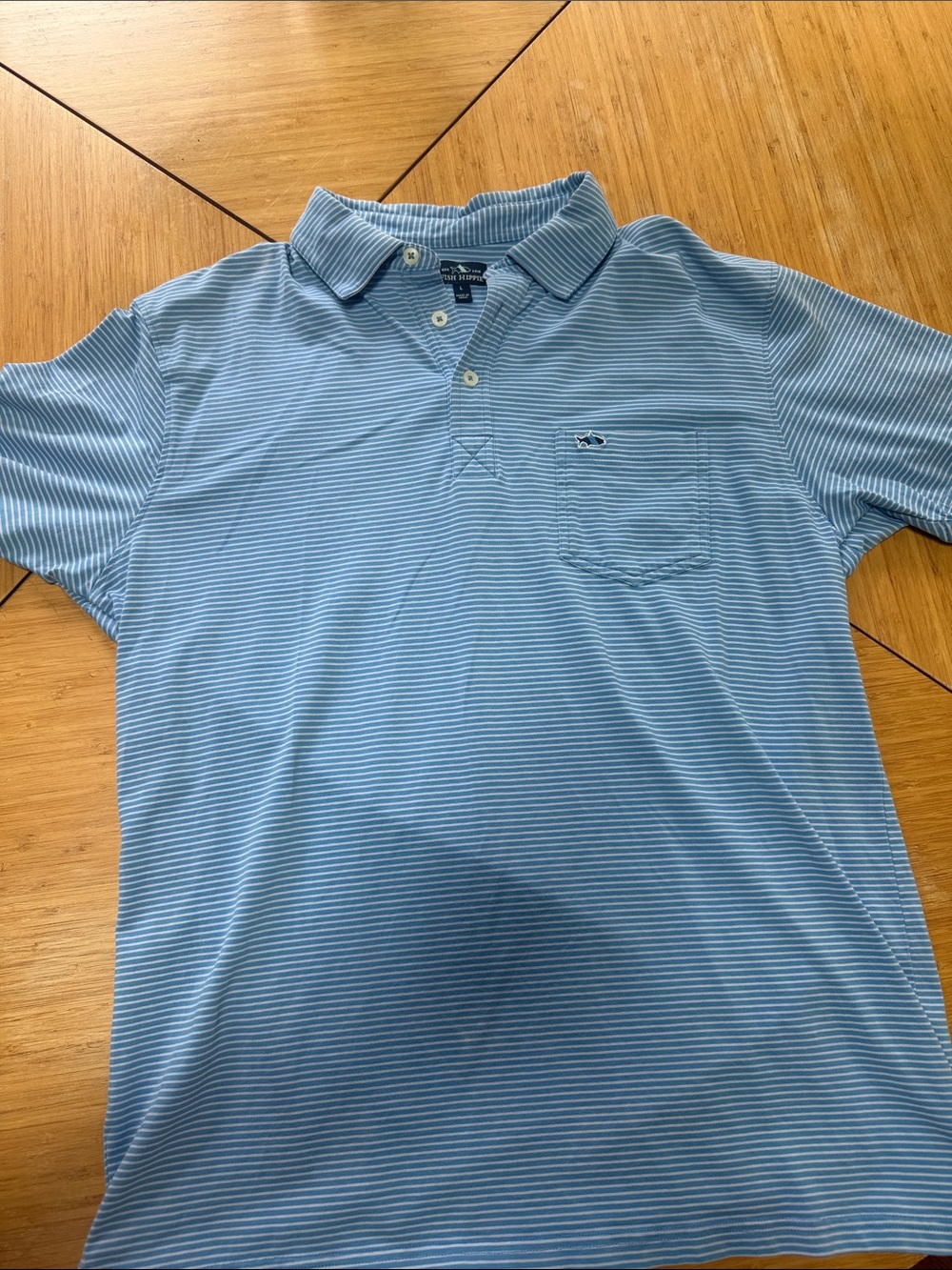 Striped Light Blue Men's Polo with Chest Pocket